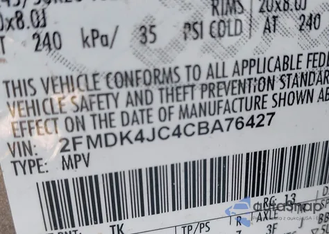 2012 Ford Edge Sel z USA, uszkodzony, nr VIN 2FMDK4JC4CBA76427